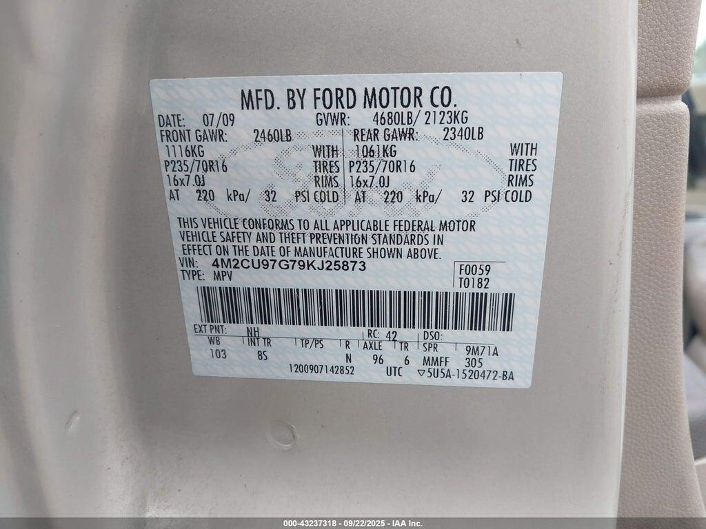 4M2CU97G79KJ25873 2009 MERCURY MARINER photo no. 9