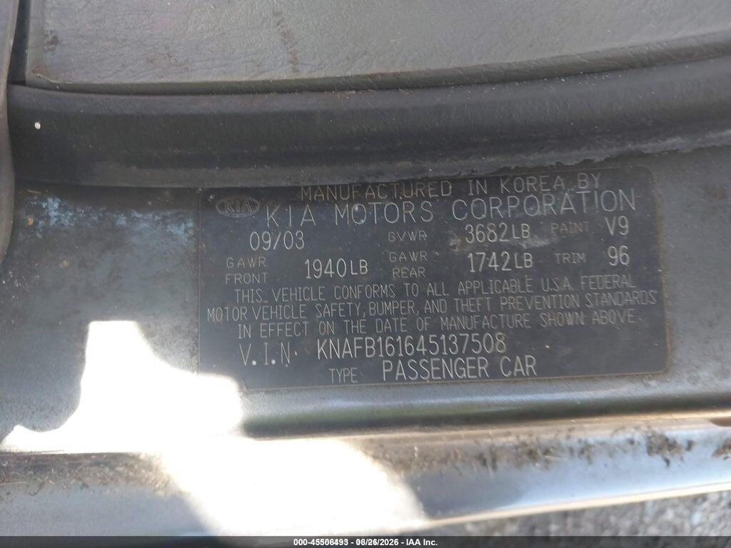 KNAFB161645137508 2004 KIA SPECTRA photo no. 9