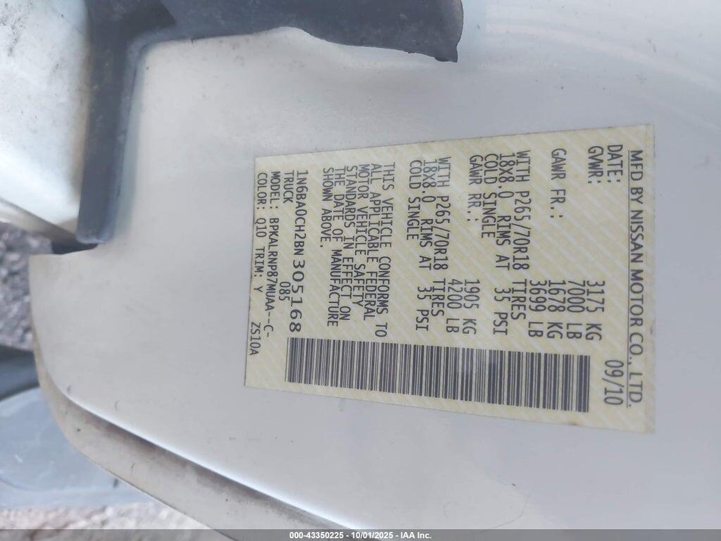 1N6BA0CH2BN305168 2011 NISSAN TITAN photo no. 9