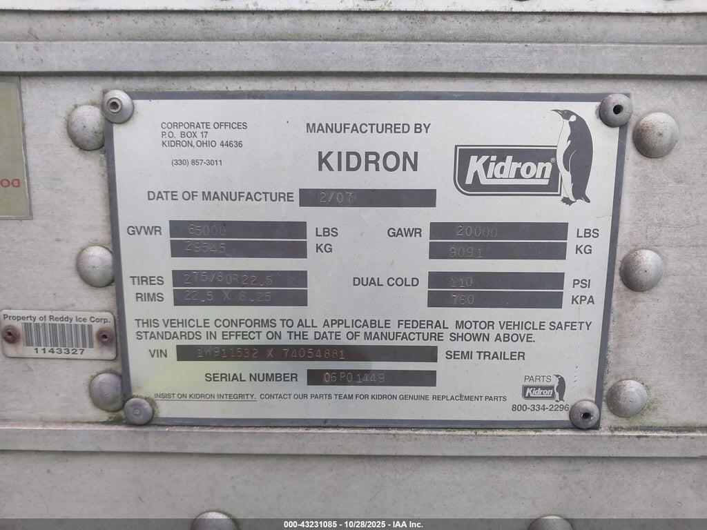1K911532X74054881 2007 KIDRON INC 53RTPEASEW108S - REFRIGERATION UNIT photo no. 9