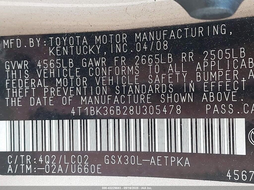 4T1BK36B28U305478 2008 TOYOTA AVALON photo no. 9