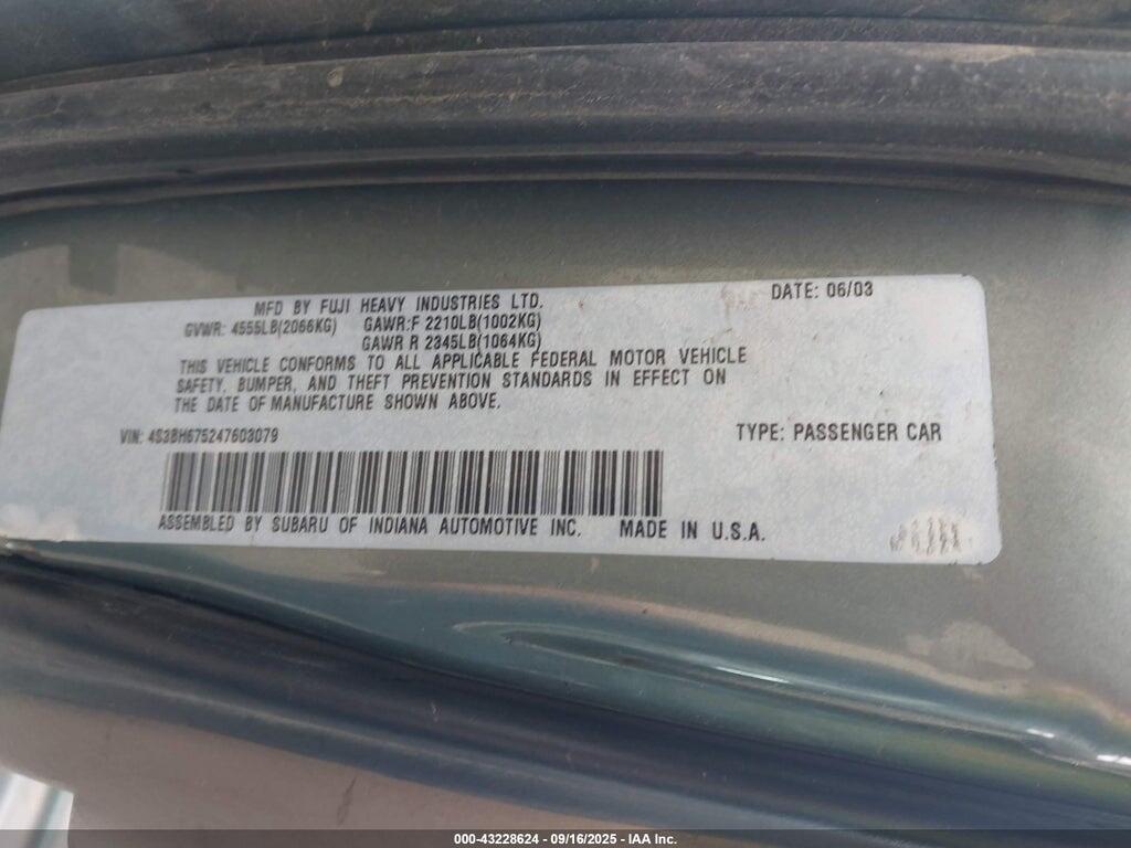 4S3BH675247603079 2004 SUBARU LEGACY photo no. 9