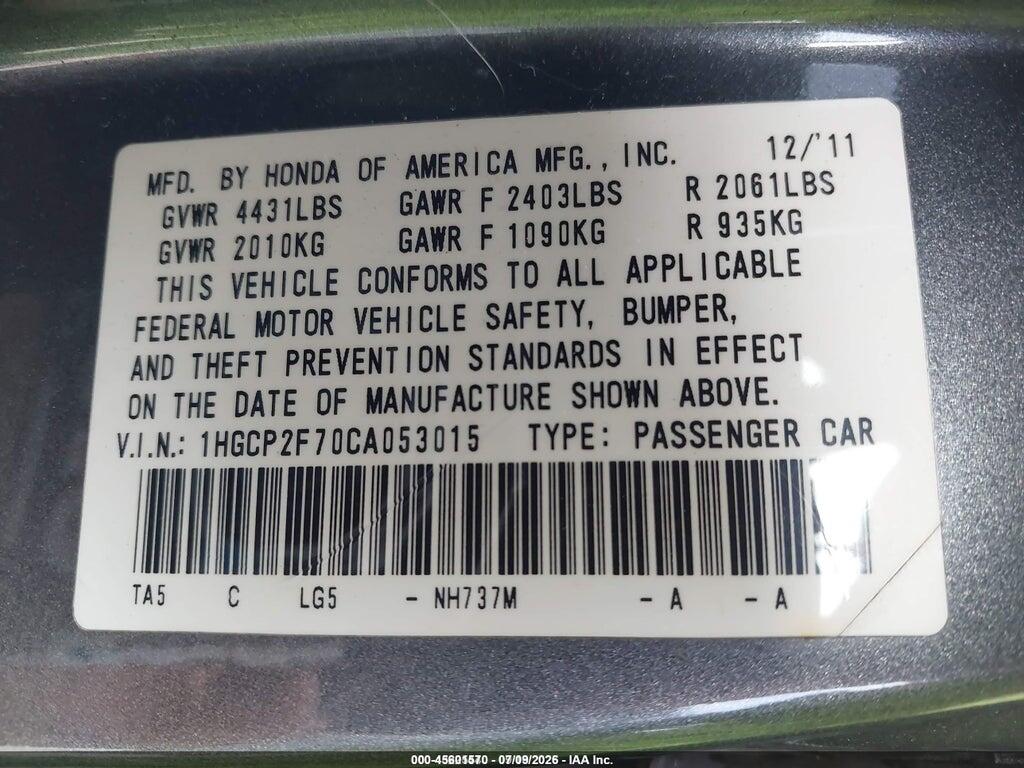 1HGCP2F70CA053015 2012 HONDA ACCORD photo no. 9