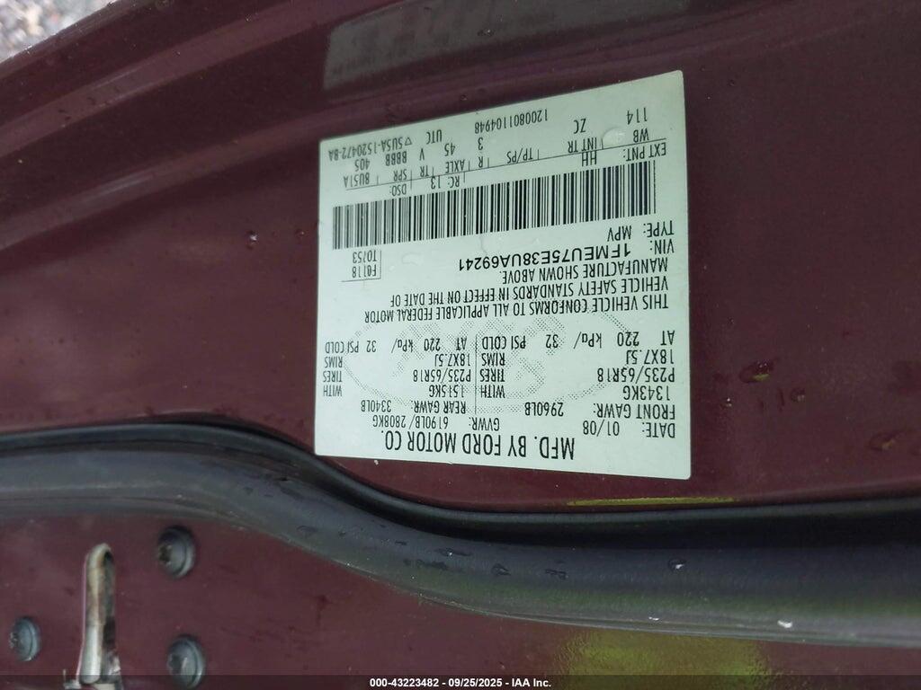 1FMEU75E38UA69241 2008 FORD EXPLORER photo no. 9