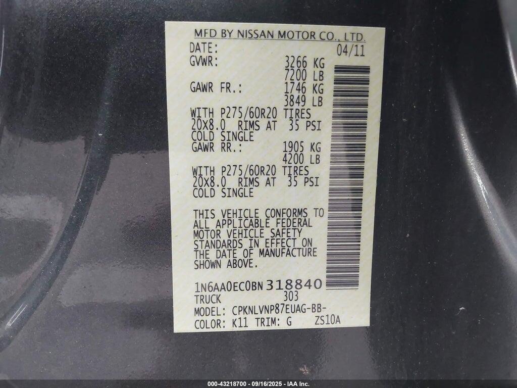 1N6AA0EC0BN318840 2011 NISSAN TITAN photo no. 9