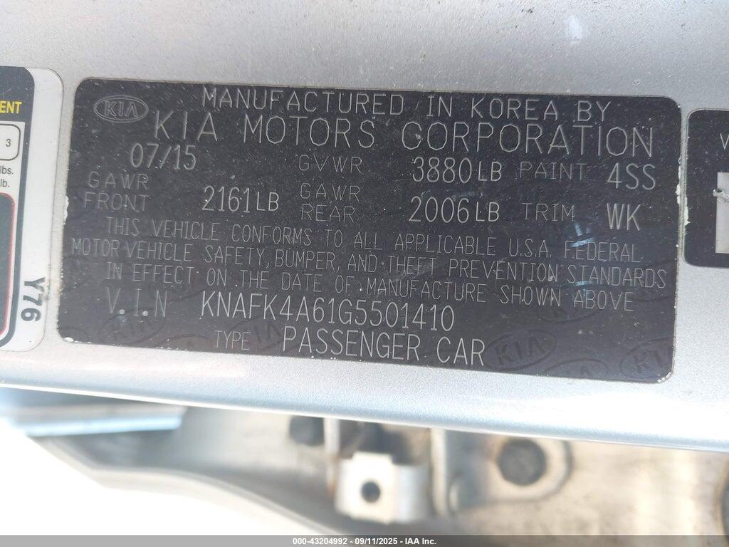 KNAFK4A61G5501410 2016 KIA FORTE photo no. 9