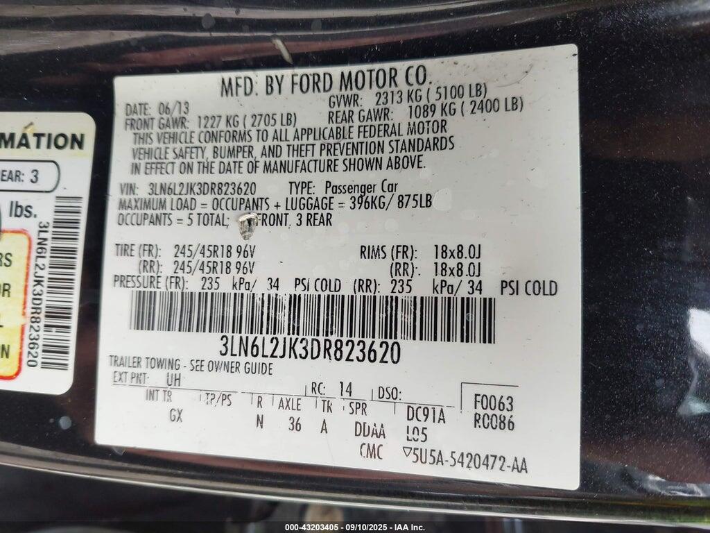3LN6L2JK3DR823620 2013 LINCOLN MKZ photo no. 9