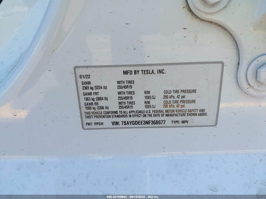 7SAYGDEE3NF368677 2022 TESLA MODEL Y photo no. 8