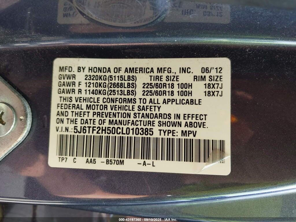 5J6TF2H50CL010385 2012 HONDA CROSSTOUR photo no. 9