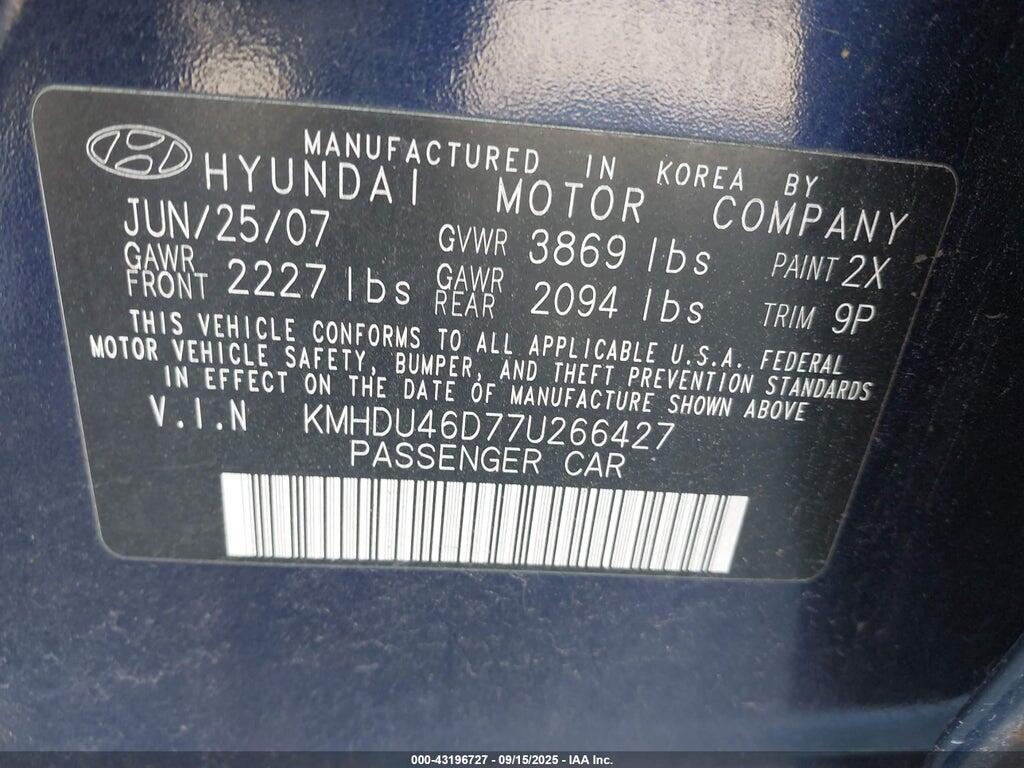 KMHDU46D77U266427 2007 HYUNDAI ELANTRA photo no. 9
