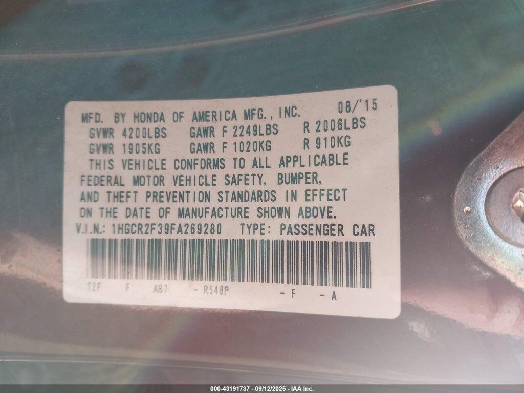 1HGCR2F39FA269280 2015 HONDA ACCORD photo no. 9