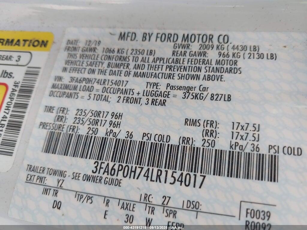 3FA6P0H74LR154017 2020 FORD FUSION photo no. 9