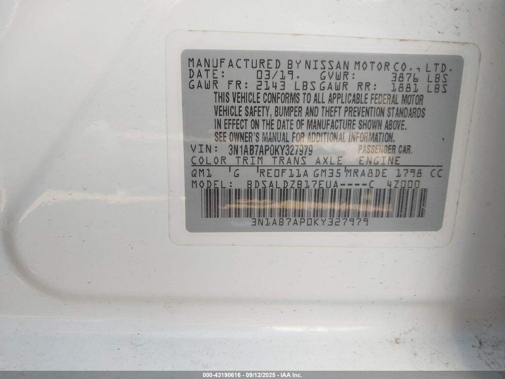 3N1AB7AP0KY327979 2019 NISSAN SENTRA photo no. 9
