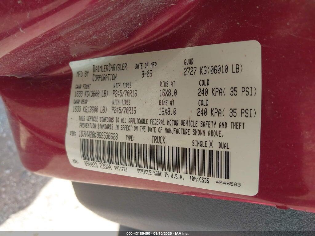 1D7HW28K96S536628 2006 DODGE DAKOTA photo no. 9