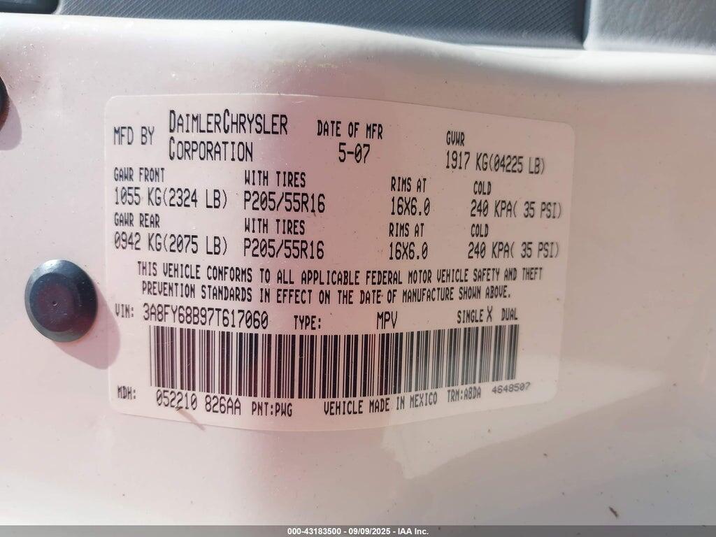 3A8FY68B97T617060 2007 CHRYSLER PT CRUISER photo no. 9