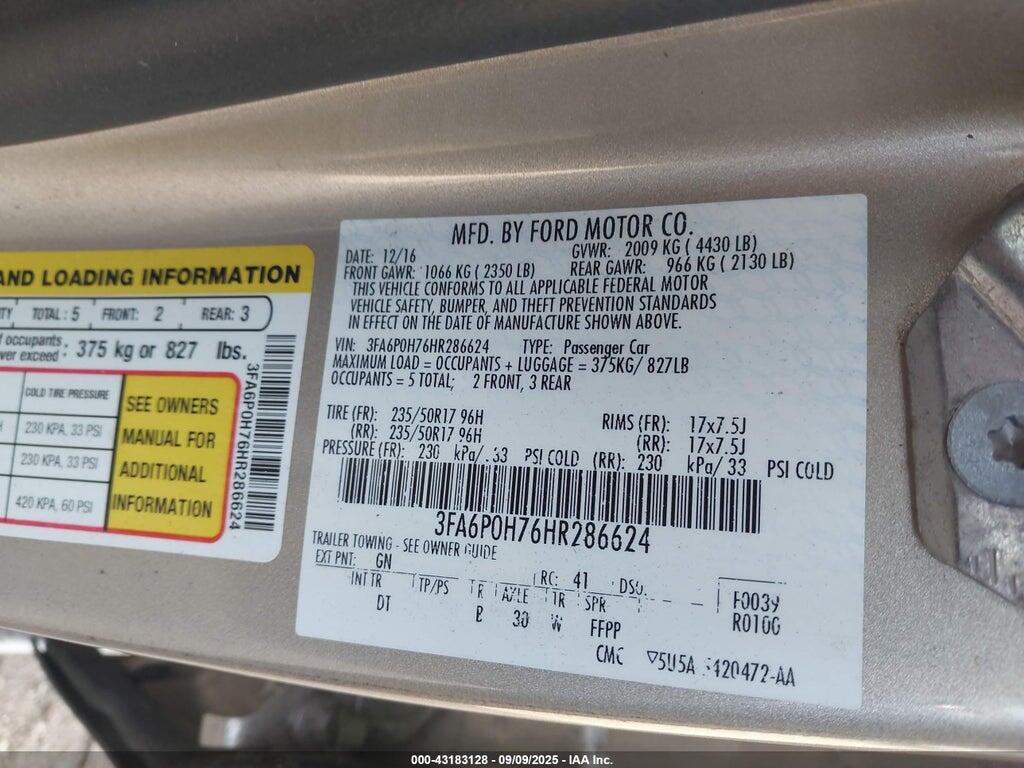 3FA6P0H76HR286624 2017 FORD FUSION photo no. 9