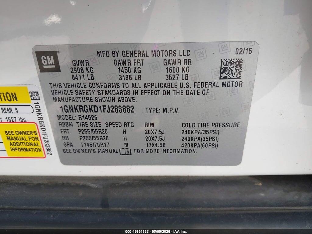 1GNKRGKD1FJ283882 2015 CHEVROLET TRAVERSE photo no. 9