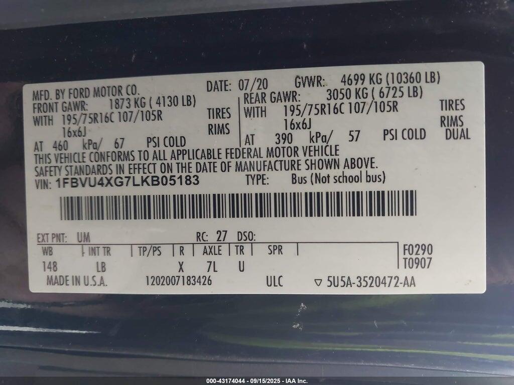 1FBVU4XG7LKB05183 2020 FORD TRANSIT-350 PASSENGER VAN photo no. 9