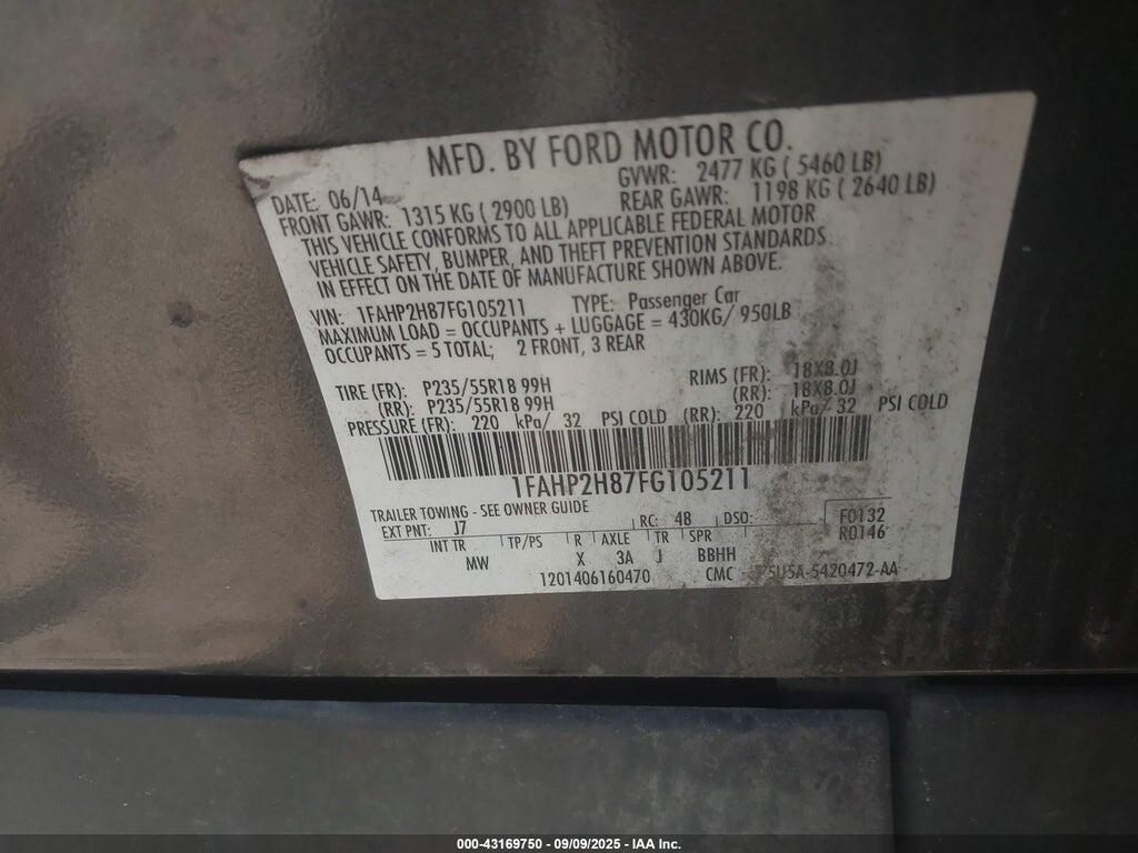 1FAHP2H87FG105211 2015 FORD TAURUS photo no. 9