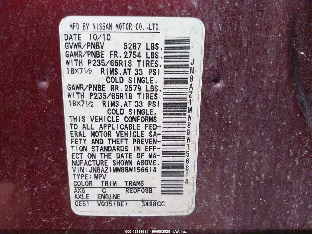 JN8AZ1MW8BW156614 2011 NISSAN MURANO photo no. 9