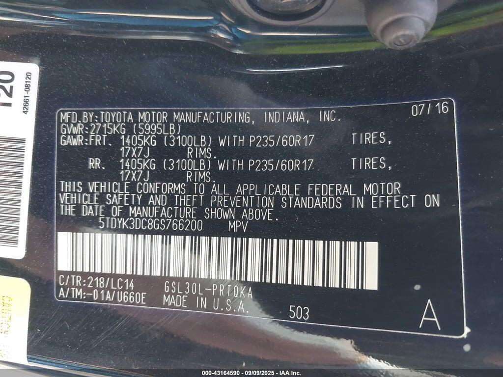 5TDYK3DC8GS766200 2016 TOYOTA SIENNA photo no. 9