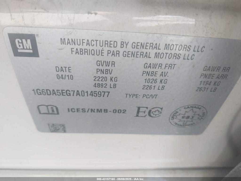 1G6DA5EG7A0145977 2010 CADILLAC CTS SEDAN photo no. 9