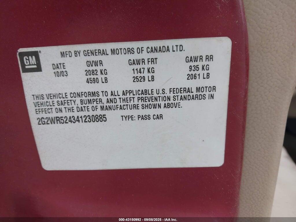 2G2WR524341230885 2004 PONTIAC GRAND PRIX photo no. 9