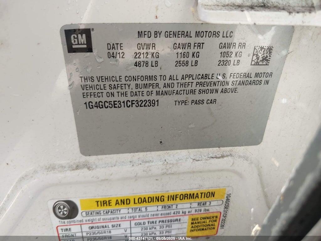 1G4GC5E31CF322391 2012 BUICK LACROSSE photo no. 9