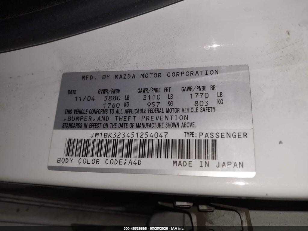 JM1BK323451254047 2005 MAZDA MAZDA3 photo no. 9