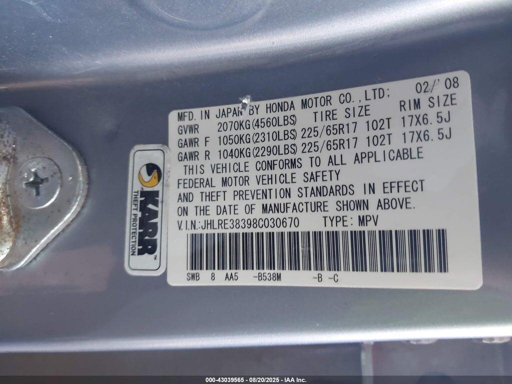 JHLRE38398C030670 2008 HONDA CR-V photo no. 9