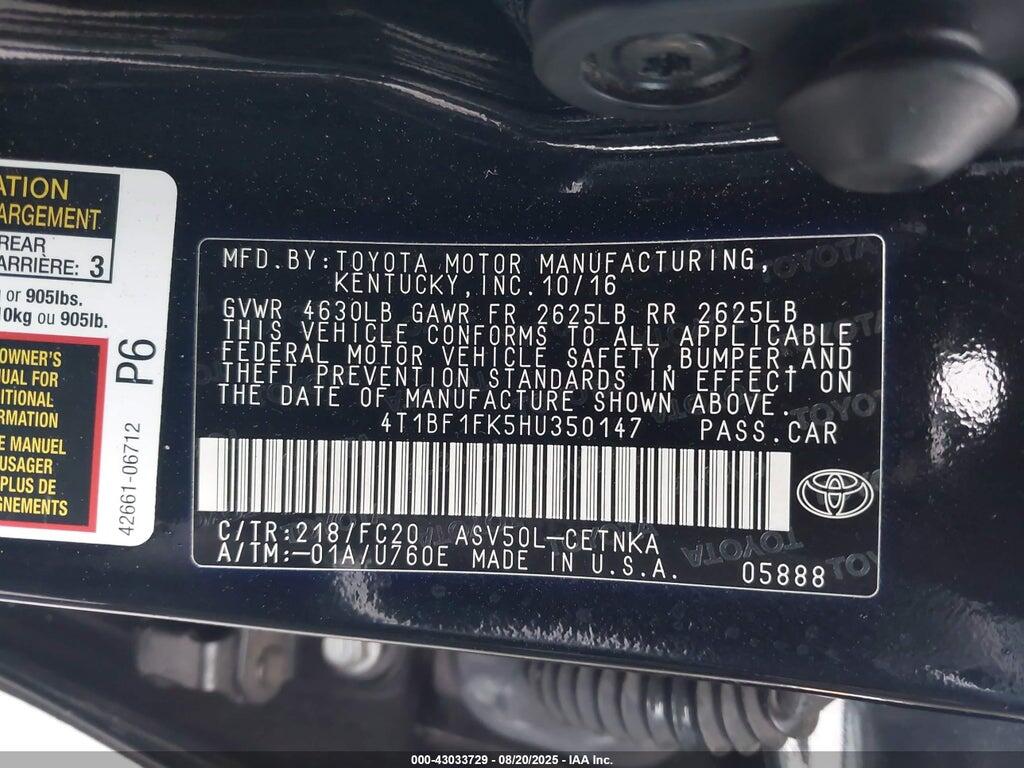 4T1BF1FK5HU350147 2017 TOYOTA CAMRY photo no. 9