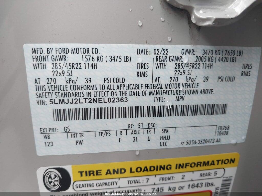 5LMJJ2LT2NEL02363 2022 LINCOLN NAVIGATOR photo no. 9