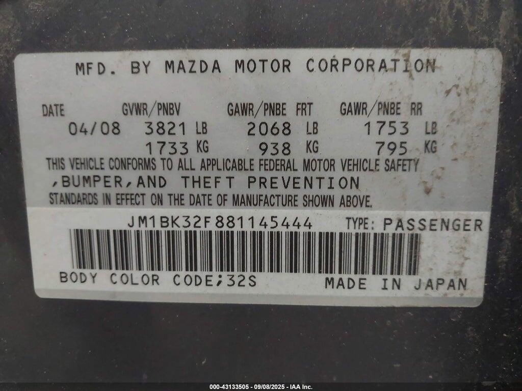 JM1BK32F881145444 2008 MAZDA MAZDA3 photo no. 9