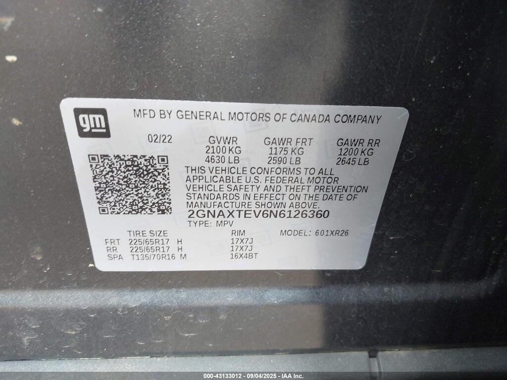2GNAXTEV6N6126360 2022 CHEVROLET EQUINOX photo no. 9