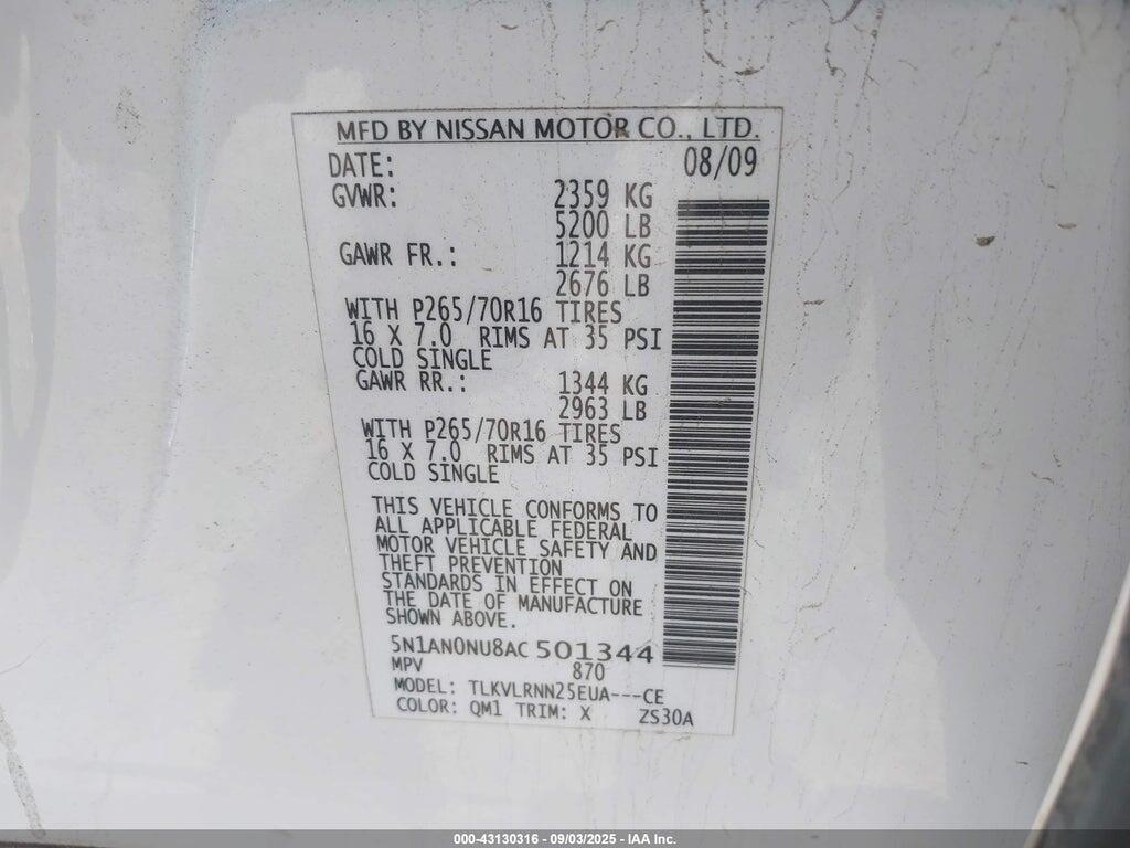 5N1AN0NU8AC501344 2010 NISSAN XTERRA photo no. 9