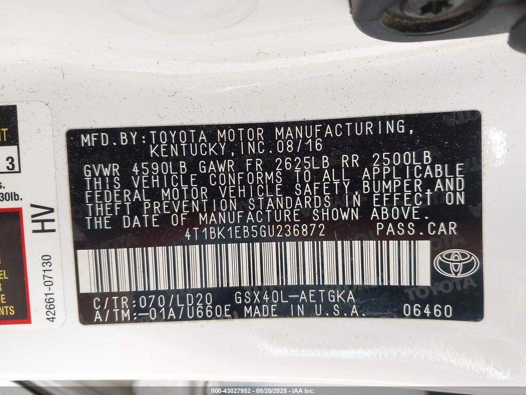 4T1BK1EB5GU236872 2016 TOYOTA AVALON photo no. 9
