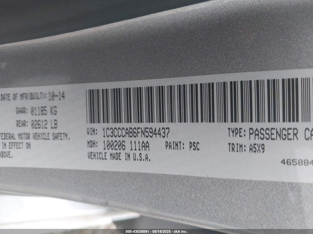1C3CCCAB6FN594437 2015 CHRYSLER 200 photo no. 9