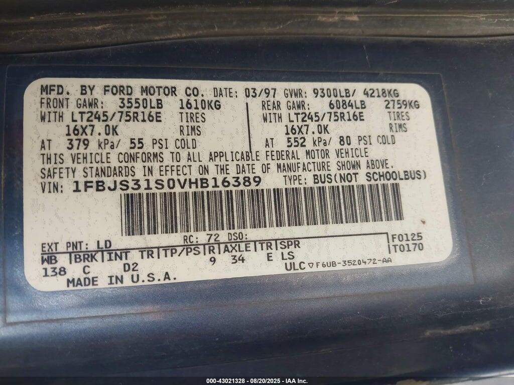 1FBJS31S0VHB16389 1997 FORD CLUB WAGON photo no. 9