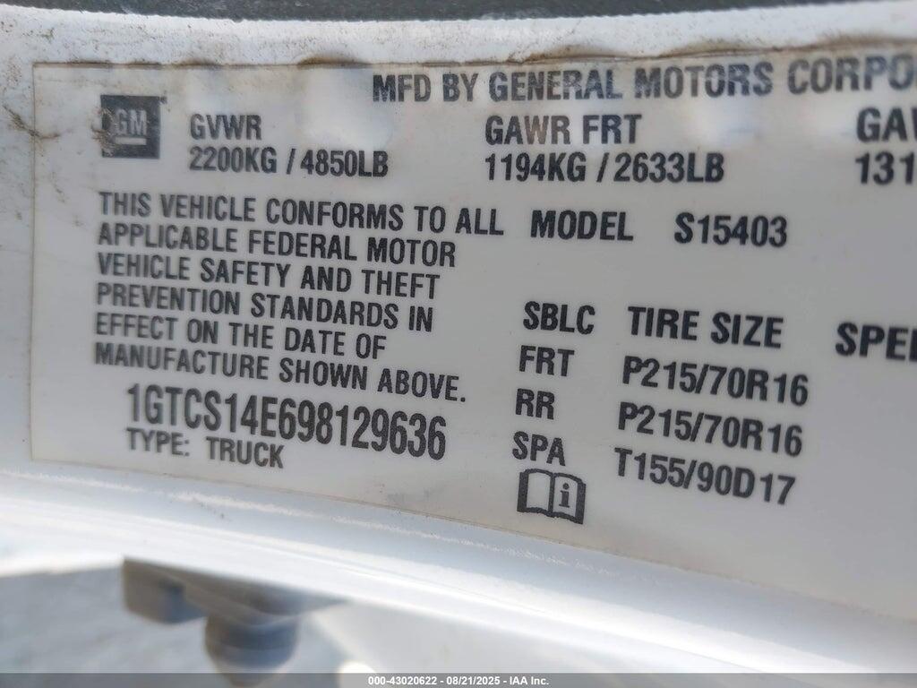 1GTCS14E698129636 2009 GMC CANYON photo no. 9