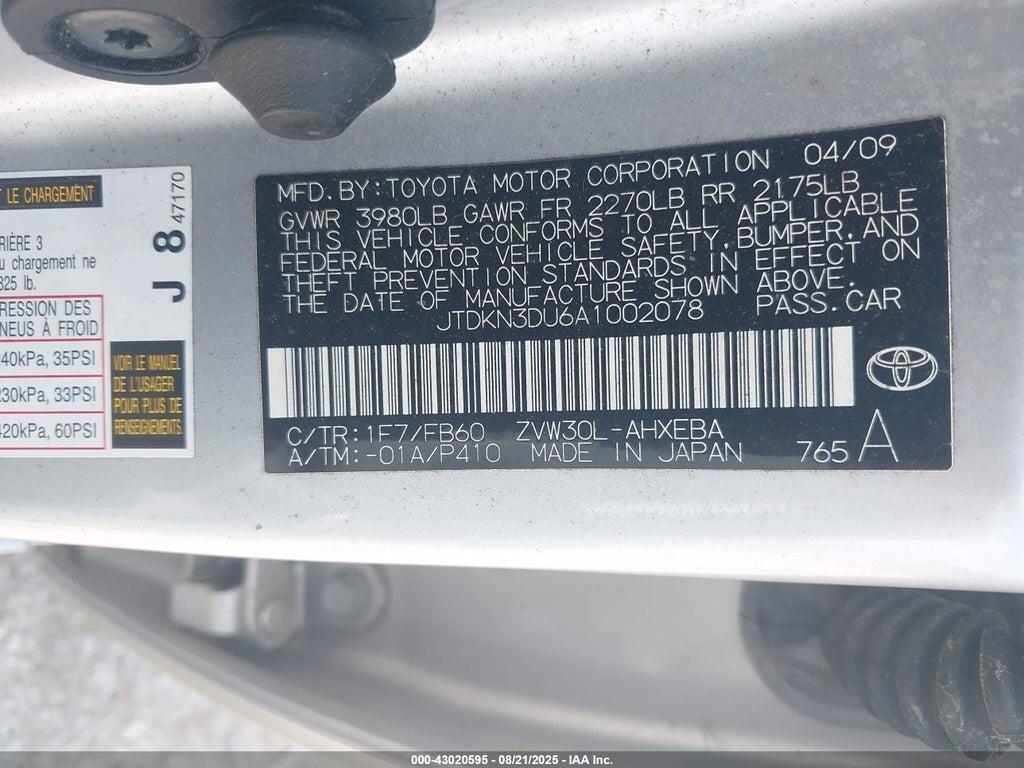 JTDKN3DU6A1002078 2010 TOYOTA PRIUS photo no. 9