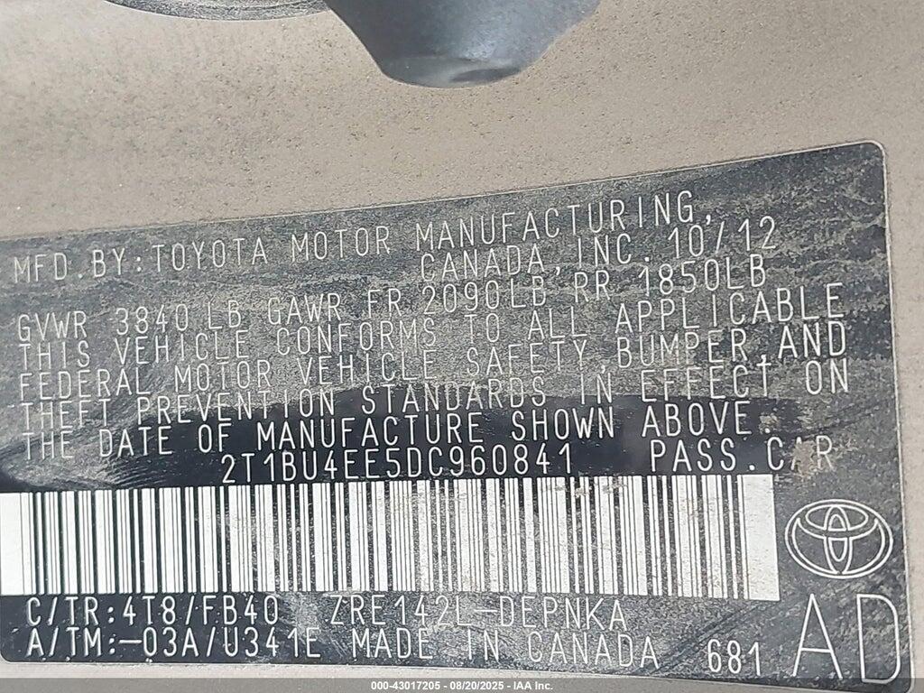 2T1BU4EE5DC960841 2013 TOYOTA COROLLA photo no. 9