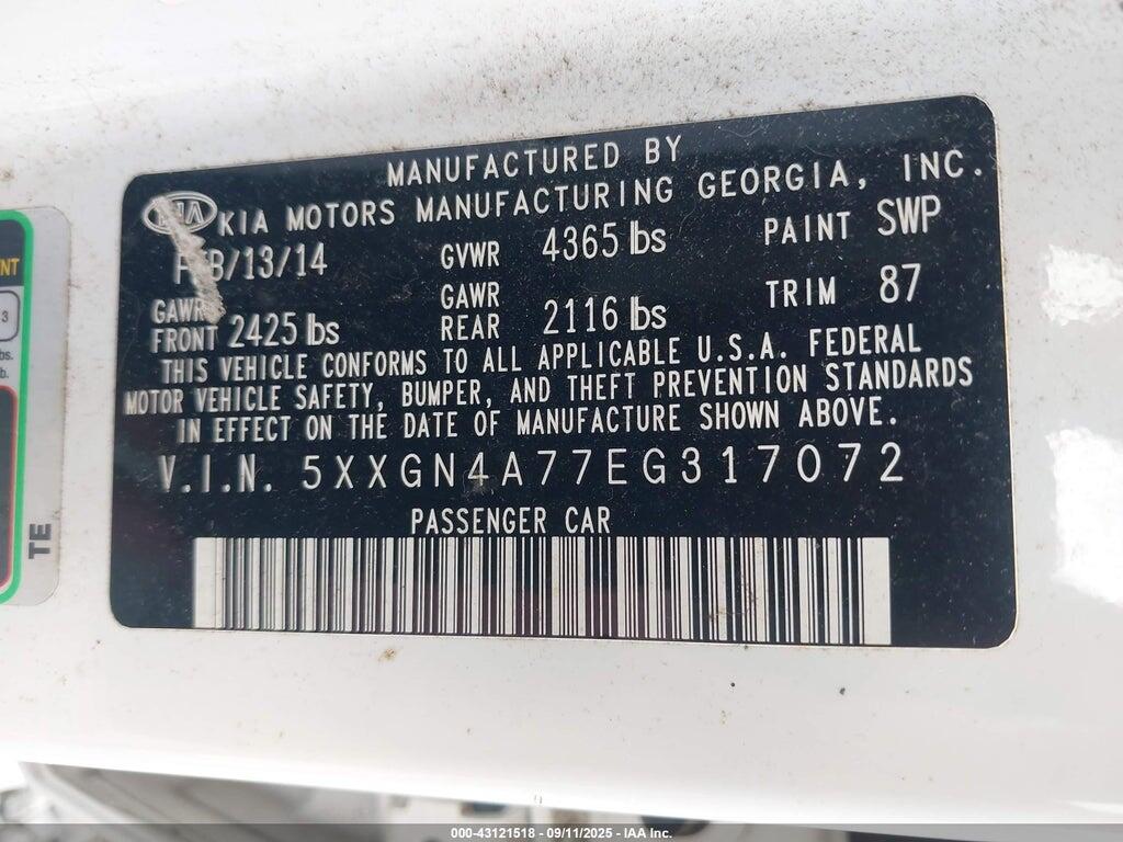 5XXGN4A77EG317072 2014 KIA OPTIMA photo no. 9