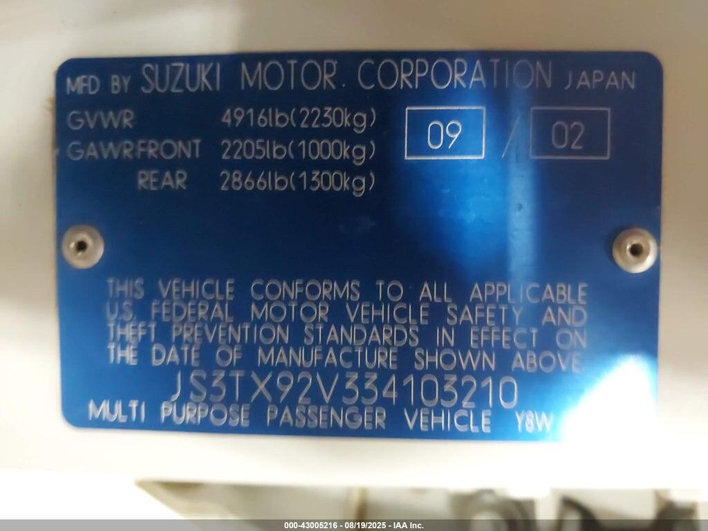 JS3TX92V334103210 2003 SUZUKI XL-7 photo no. 9
