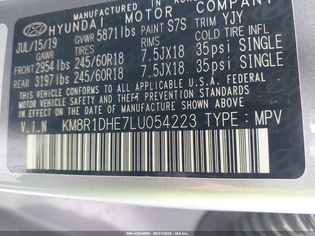 KM8R1DHE7LU054223 2020 HYUNDAI PALISADE photo no. 9