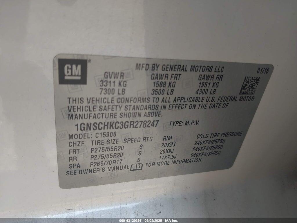 1GNSCHKC3GR278247 2016 CHEVROLET SUBURBAN photo no. 9