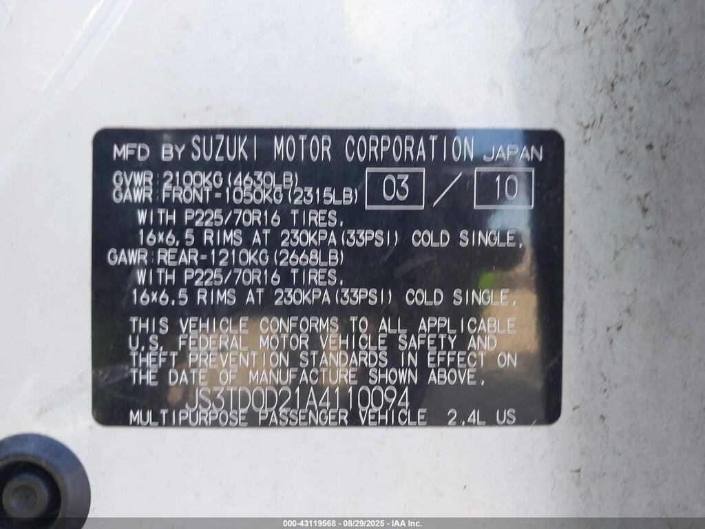 JS3TD0D21A4110094 2010 SUZUKI GRAND VITARA photo no. 9