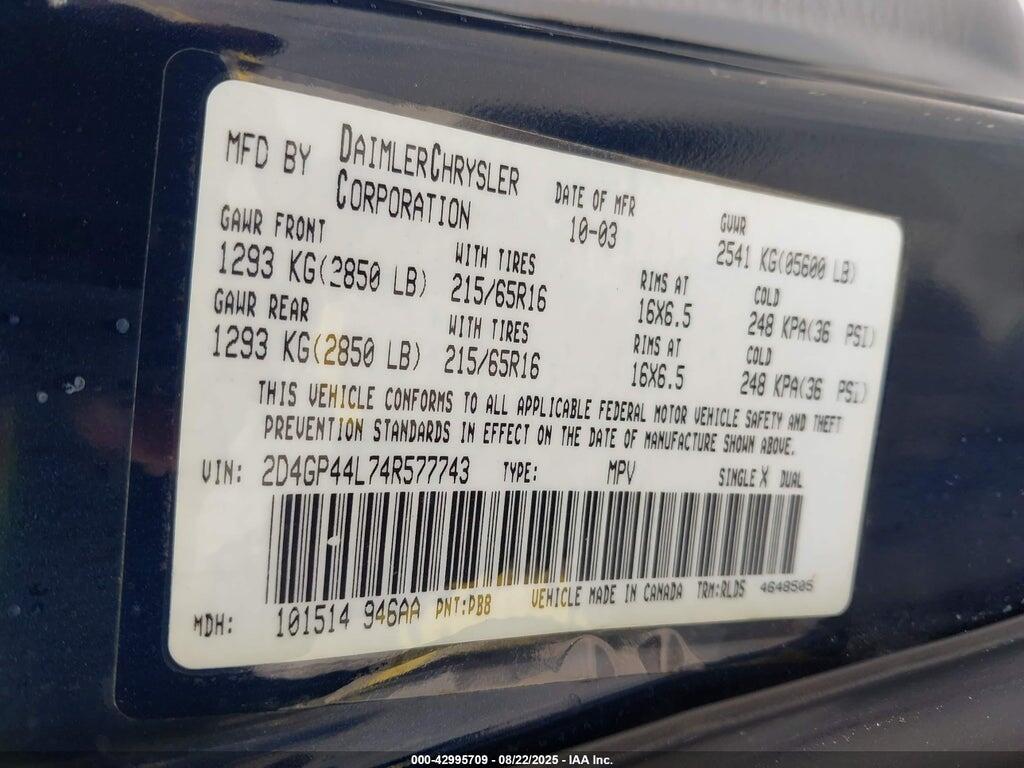 2D4GP44L74R577743 2004 DODGE GRAND CARAVAN photo no. 9
