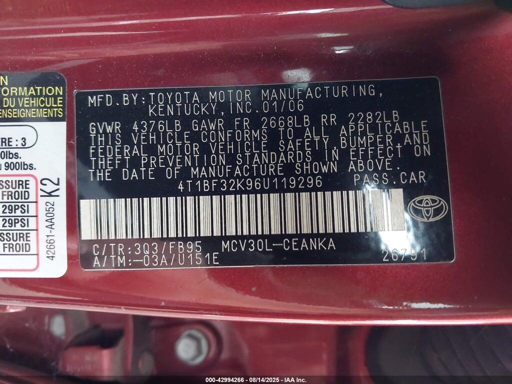 4T1BF32K96U119296 2006 TOYOTA CAMRY photo no. 9