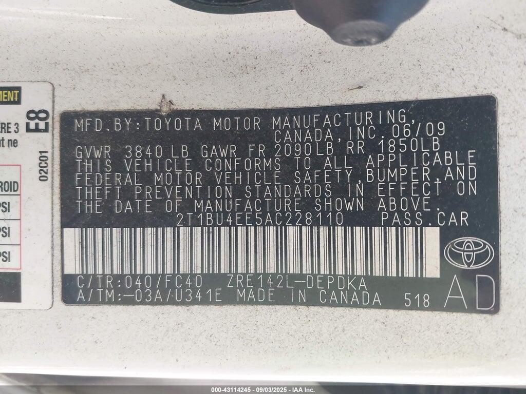 2T1BU4EE5AC228110 2010 TOYOTA COROLLA photo no. 9
