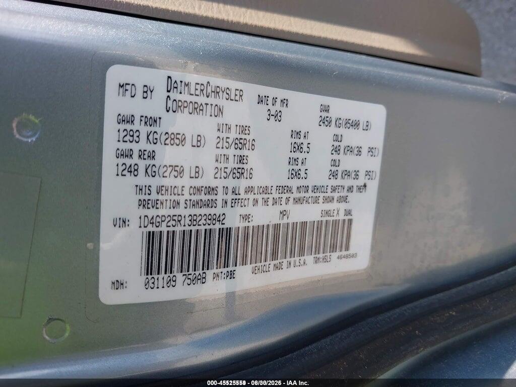 1D4GP25R13B239842 2003 DODGE CARAVAN photo no. 9